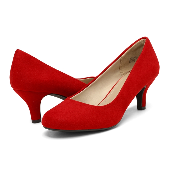 Round Toe Comfort Low Heel Pumps - RED - 3